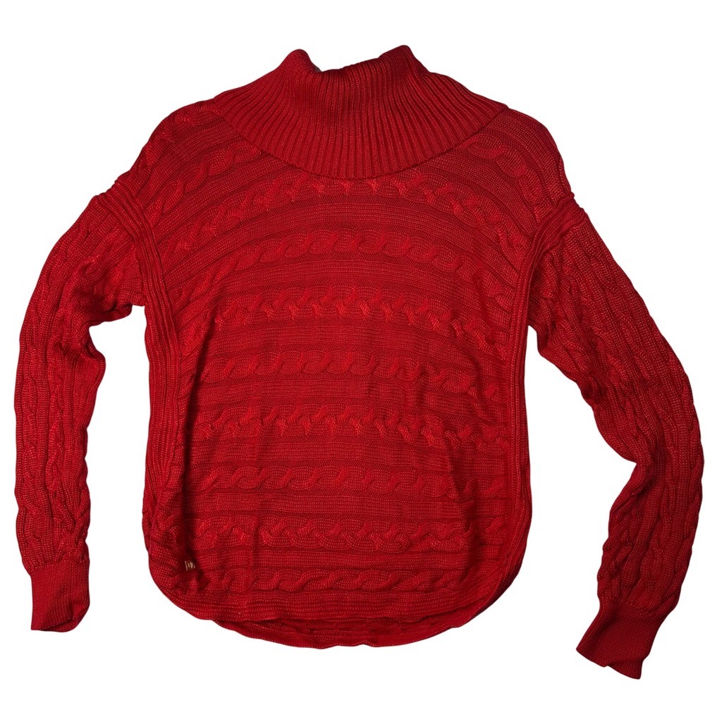 Lauren Ralph Lauren Chunky Cable Knit Cowl Neck Sweater Classic Preppy PM Red